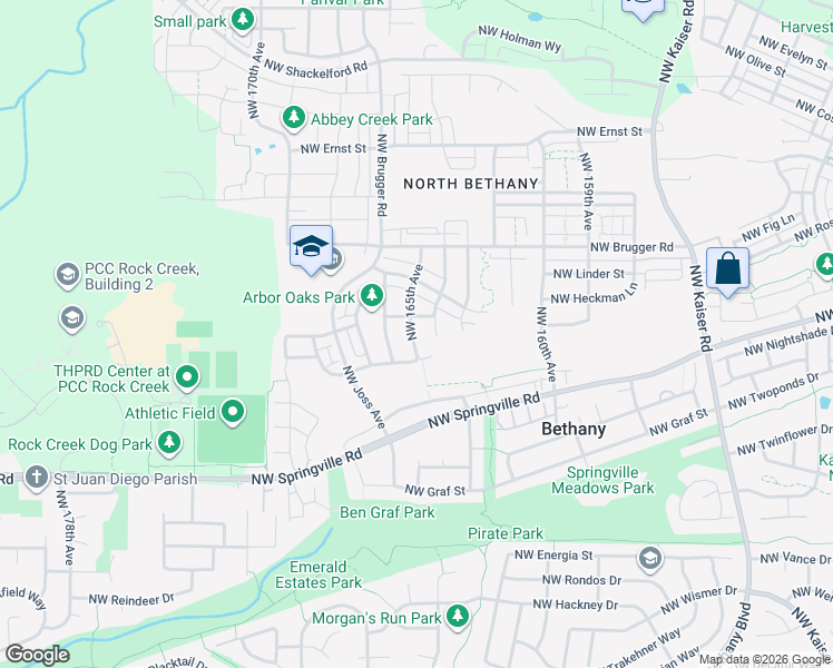 map of restaurants, bars, coffee shops, grocery stores, and more near 6512 Northwest 165th Avenue in Portland