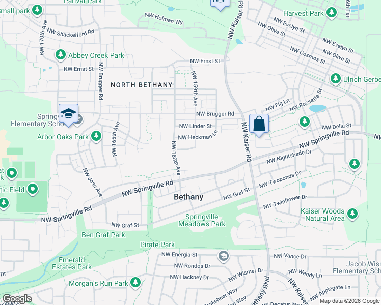 map of restaurants, bars, coffee shops, grocery stores, and more near 15926 Northwest Rossetta Street in Portland