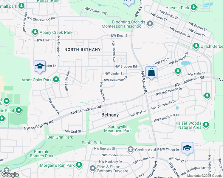 map of restaurants, bars, coffee shops, grocery stores, and more near 15926 Northwest Rossetta Street in Portland
