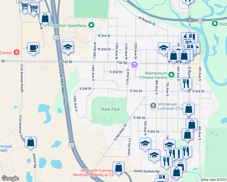 map of restaurants, bars, coffee shops, grocery stores, and more near 1201 South 3rd Street in Princeton