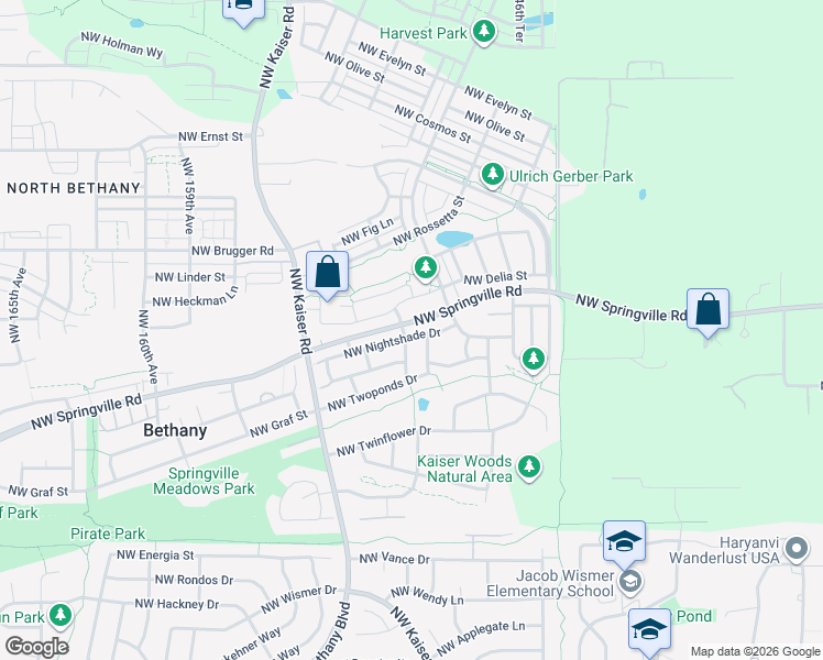 map of restaurants, bars, coffee shops, grocery stores, and more near 15079 Northwest Nightshade Drive in Portland