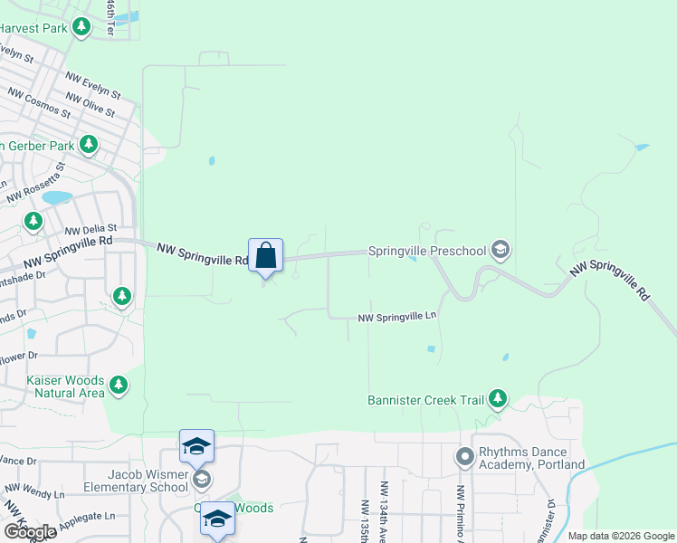 map of restaurants, bars, coffee shops, grocery stores, and more near 13560 Northwest Springville Road in Portland