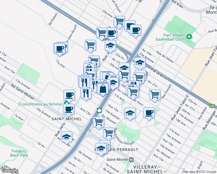 map of restaurants, bars, coffee shops, grocery stores, and more near 3737 Boulevard Crémazie Est in Montréal