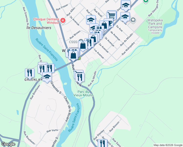map of restaurants, bars, coffee shops, grocery stores, and more near 113 Mastine in Windsor
