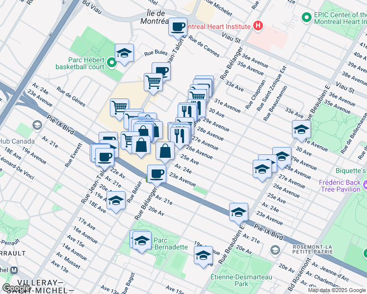 map of restaurants, bars, coffee shops, grocery stores, and more near in Montreal