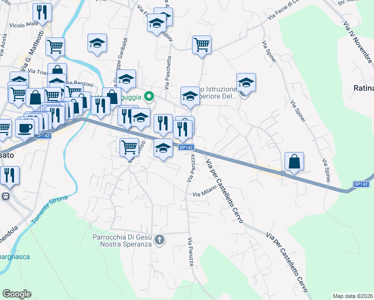 map of restaurants, bars, coffee shops, grocery stores, and more near 182 Via Martiri della Libertà in Cossato