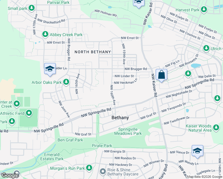map of restaurants, bars, coffee shops, grocery stores, and more near Northwest 160th Avenue in Portland