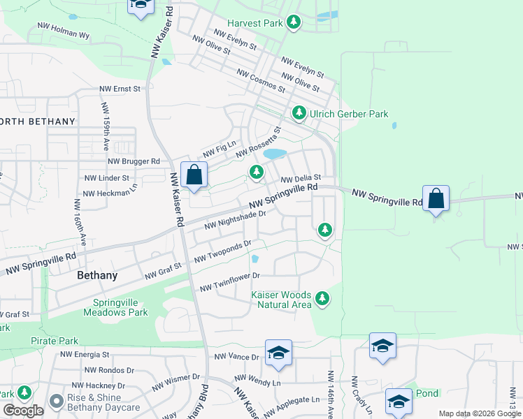 map of restaurants, bars, coffee shops, grocery stores, and more near 14962 Northwest Nightshade Drive in Portland