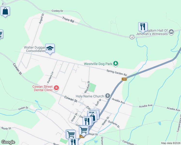 map of restaurants, bars, coffee shops, grocery stores, and more near 1611 Mackay Street in Westville