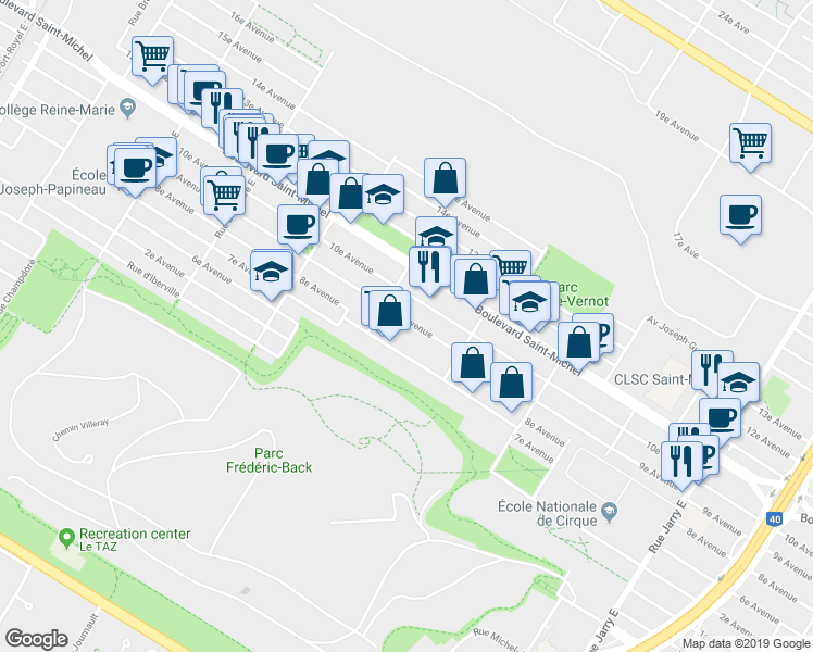 map of restaurants, bars, coffee shops, grocery stores, and more near 8670 9e Avenue in Montréal