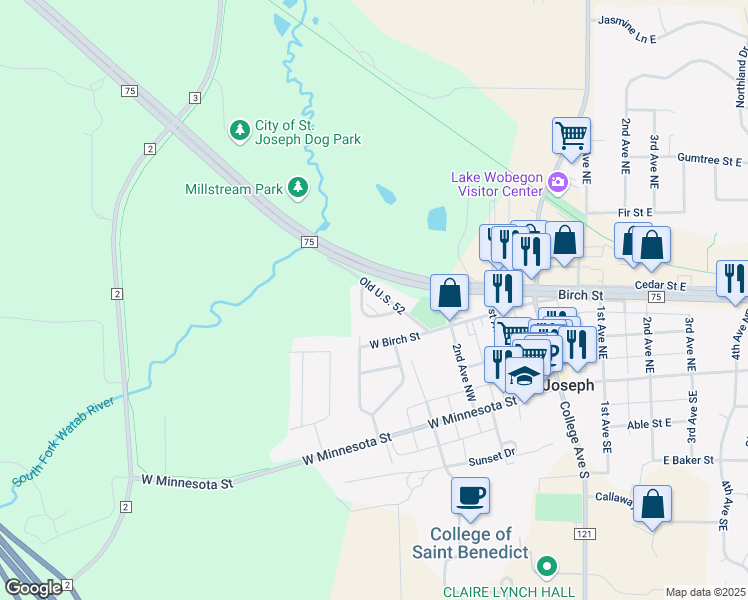 map of restaurants, bars, coffee shops, grocery stores, and more near 332 Cypress Drive in Saint Joseph