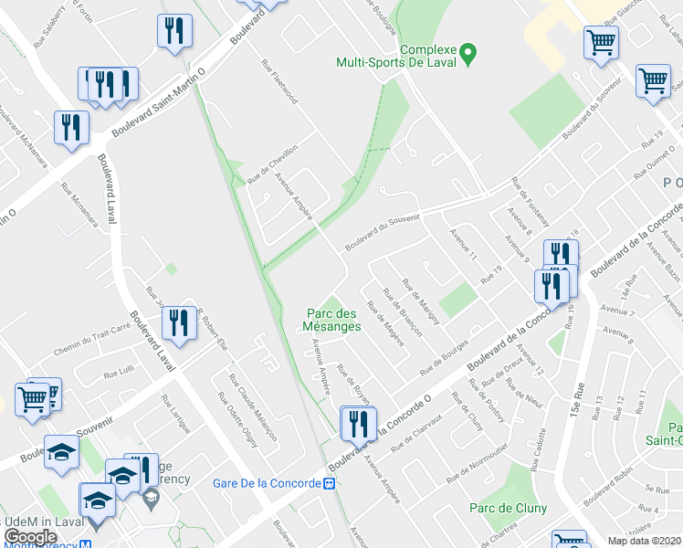 map of restaurants, bars, coffee shops, grocery stores, and more near 770 Avenue Ampère in Laval