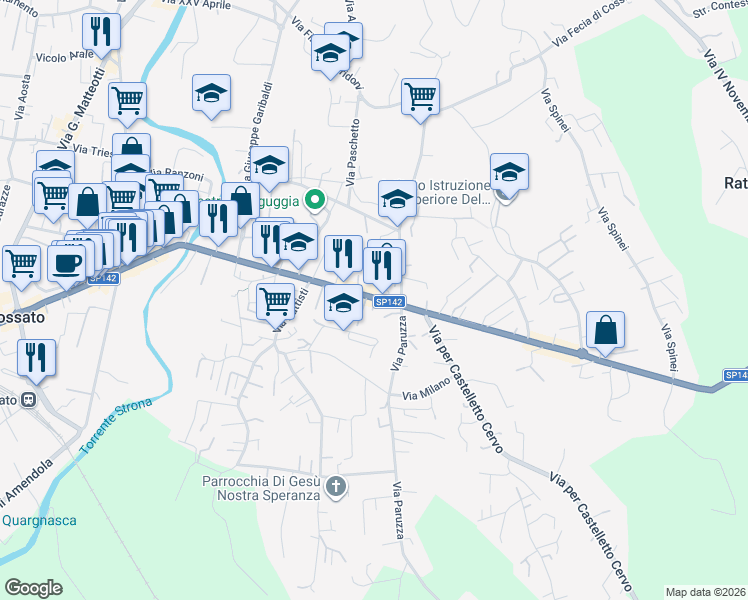 map of restaurants, bars, coffee shops, grocery stores, and more near 182 Via Martiri Libertà in Cossato