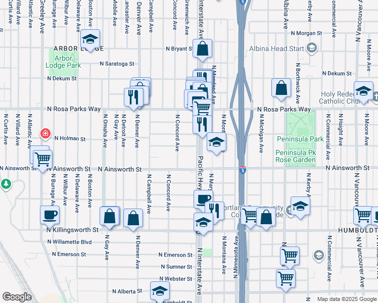map of restaurants, bars, coffee shops, grocery stores, and more near 22 North Concord Avenue in Portland