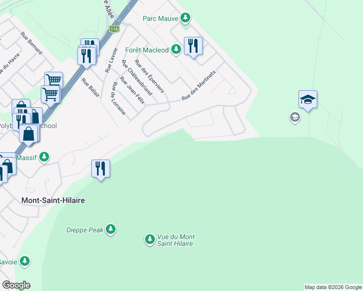 map of restaurants, bars, coffee shops, grocery stores, and more near 756 Rue des Chardonnerets in Mont-Saint-Hilaire