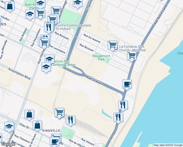 map of restaurants, bars, coffee shops, grocery stores, and more near 2046-2062 Rue Dickson in Montreal