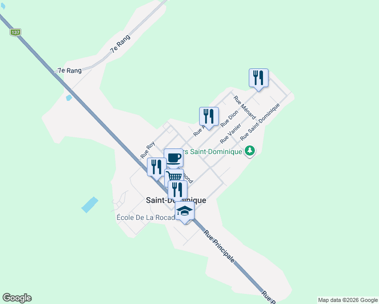 map of restaurants, bars, coffee shops, grocery stores, and more near 1138 Rue Lussier in Saint-Dominique