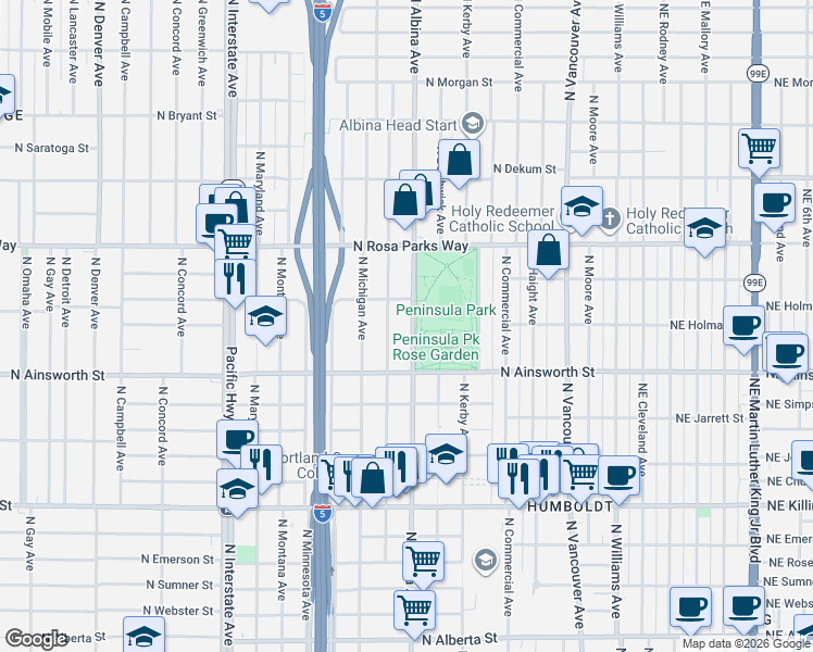 map of restaurants, bars, coffee shops, grocery stores, and more near in Portland
