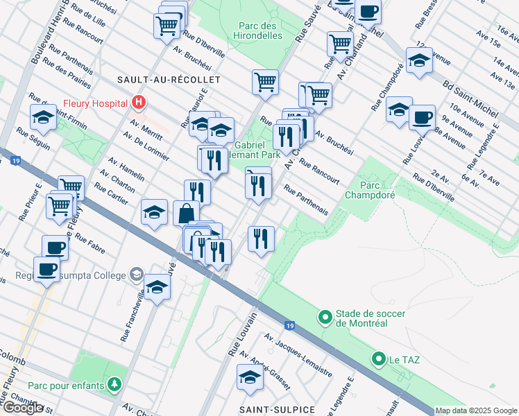 map of restaurants, bars, coffee shops, grocery stores, and more near 9509 Avenue De Lorimier in Montréal