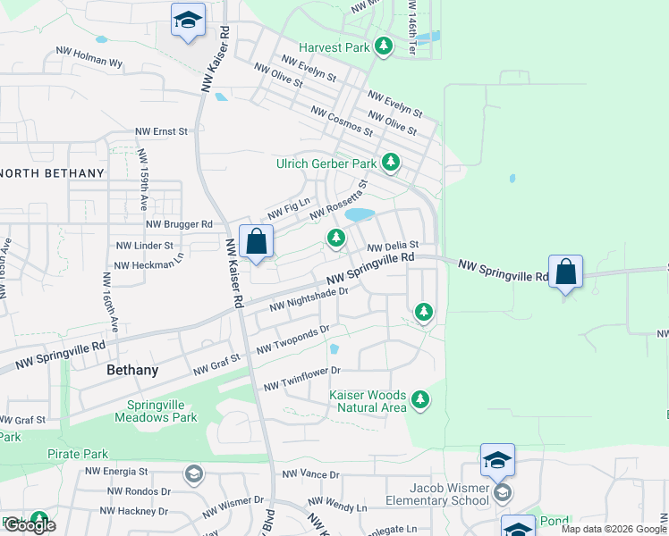 map of restaurants, bars, coffee shops, grocery stores, and more near 14952 Northwest Delia Street in Portland