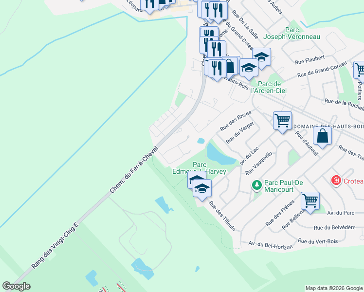 map of restaurants, bars, coffee shops, grocery stores, and more near 61 Rue du Liseron in Sainte-Julie
