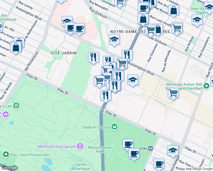 map of restaurants, bars, coffee shops, grocery stores, and more near in Montreal