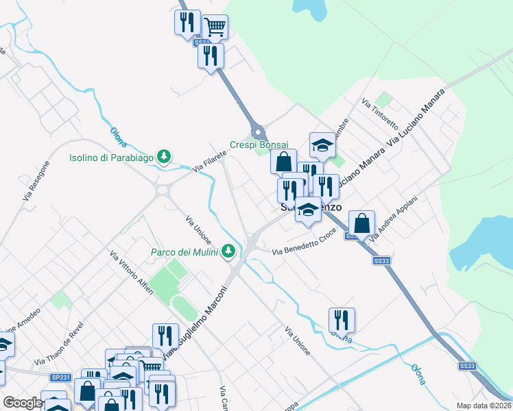 map of restaurants, bars, coffee shops, grocery stores, and more near 16 Via Alfonso Lamarmora in Parabiago
