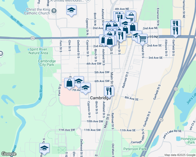 map of restaurants, bars, coffee shops, grocery stores, and more near 243 5th Avenue Southwest in Cambridge