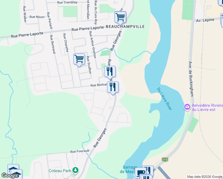 map of restaurants, bars, coffee shops, grocery stores, and more near 951 Rue Georges in Gatineau