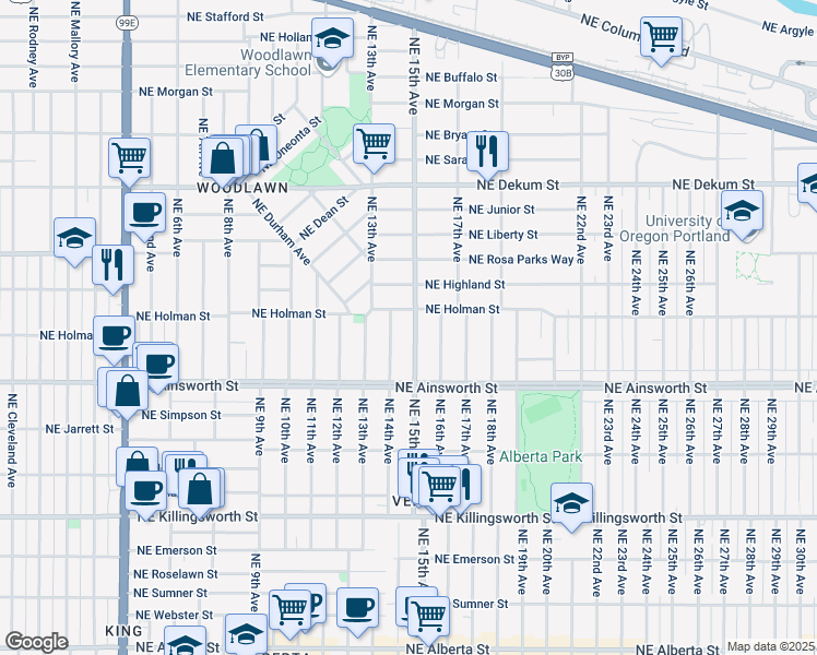 map of restaurants, bars, coffee shops, grocery stores, and more near in Portland