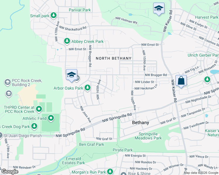 map of restaurants, bars, coffee shops, grocery stores, and more near 16347 Northwest Rossetta Street in Portland