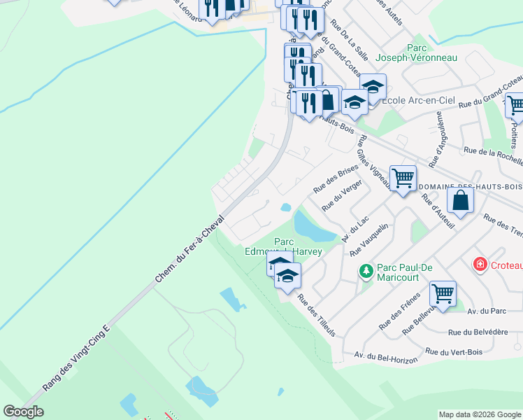 map of restaurants, bars, coffee shops, grocery stores, and more near 49 Rue du Liseron in Sainte-Julie