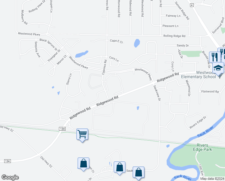 map of restaurants, bars, coffee shops, grocery stores, and more near 906 Cypress Road in St. Cloud
