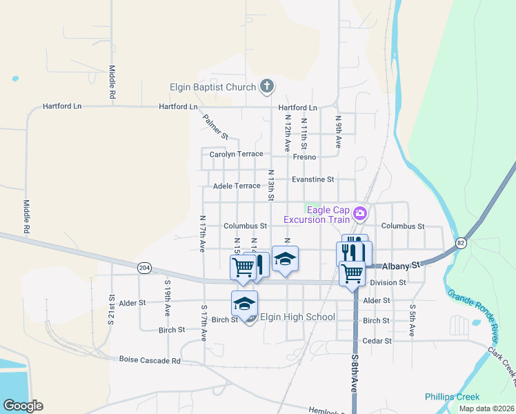 map of restaurants, bars, coffee shops, grocery stores, and more near 406 North 14th Avenue in Elgin