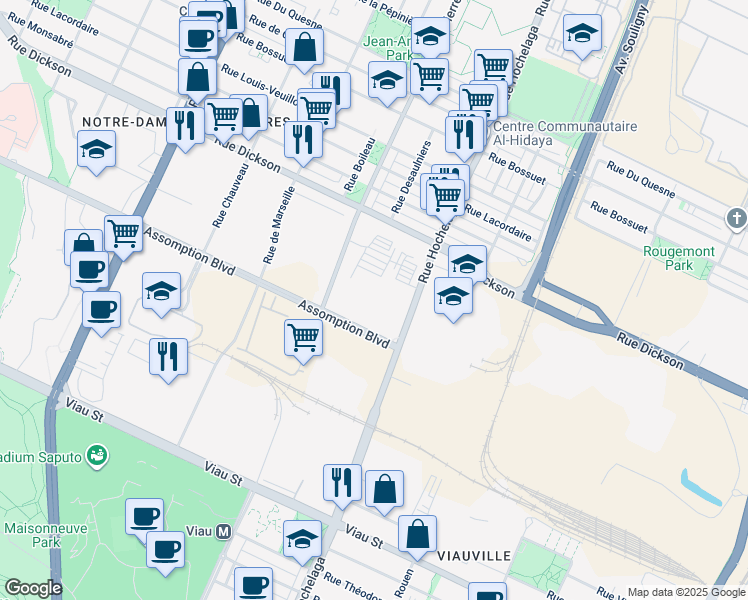 map of restaurants, bars, coffee shops, grocery stores, and more near in Montreal