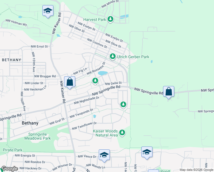 map of restaurants, bars, coffee shops, grocery stores, and more near 14790 Northwest Delia Street in Portland