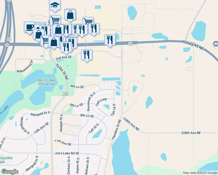 map of restaurants, bars, coffee shops, grocery stores, and more near 315 Roosevelt Street South in Cambridge