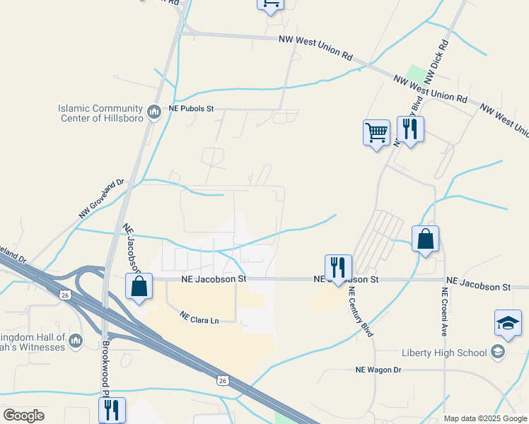 map of restaurants, bars, coffee shops, grocery stores, and more near 6675 Northeast 62nd Avenue in Hillsboro