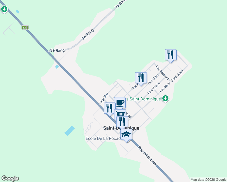 map of restaurants, bars, coffee shops, grocery stores, and more near 478 Rue Roy in Saint-Dominique
