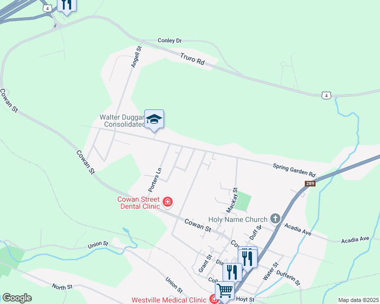 map of restaurants, bars, coffee shops, grocery stores, and more near 2274 Spring Garden Road in Westville