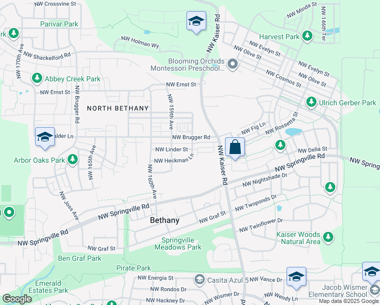 map of restaurants, bars, coffee shops, grocery stores, and more near 15660 Northwest Linder Street in Portland