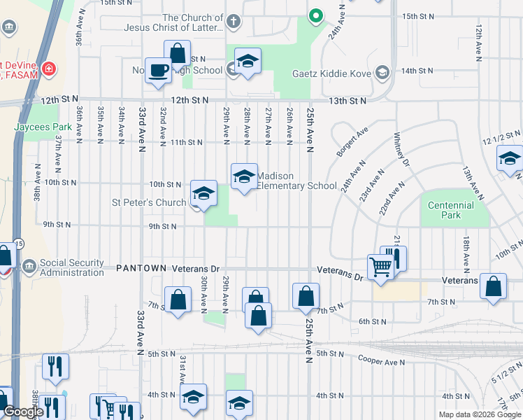 map of restaurants, bars, coffee shops, grocery stores, and more near 921 27th Avenue North in St. Cloud