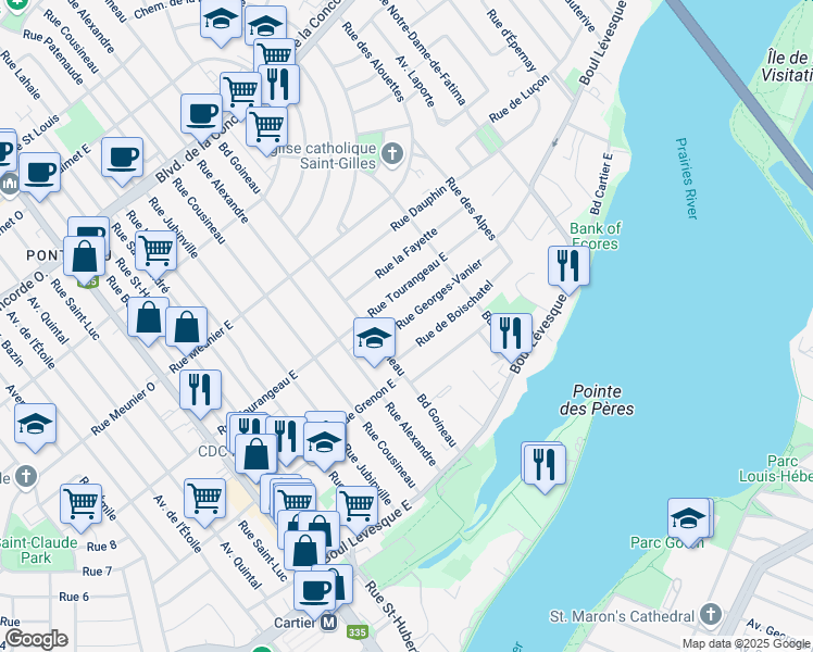 map of restaurants, bars, coffee shops, grocery stores, and more near 161 Rue Georges Vanier in Laval