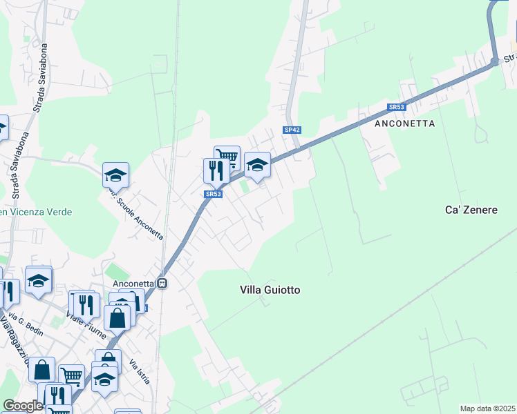 map of restaurants, bars, coffee shops, grocery stores, and more near 20 Via Aurelio dall'Acqua in Vicenza