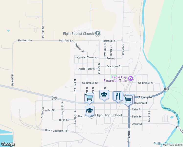 map of restaurants, bars, coffee shops, grocery stores, and more near 406 North 14th Avenue in Elgin