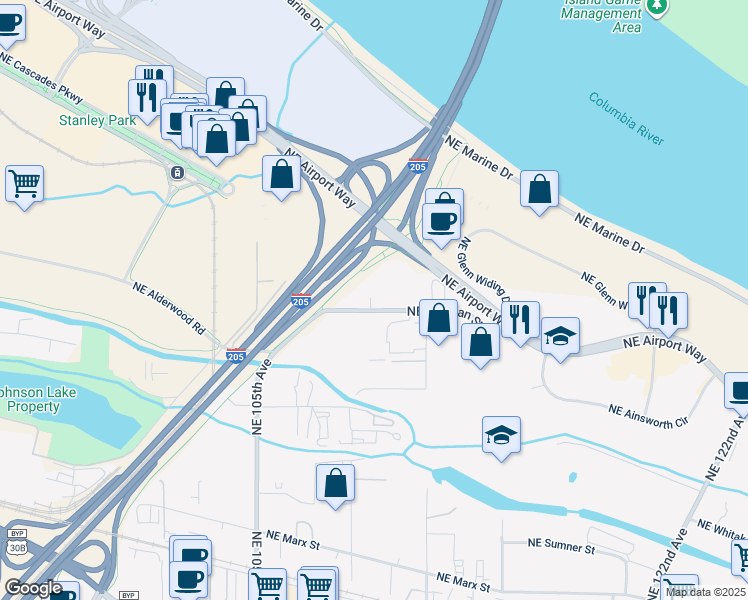 map of restaurants, bars, coffee shops, grocery stores, and more near 10947 Northeast Holman Street in Portland
