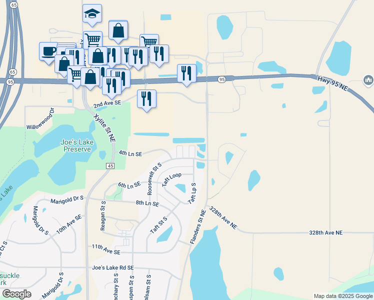 map of restaurants, bars, coffee shops, grocery stores, and more near 315 Roosevelt Street South in Cambridge
