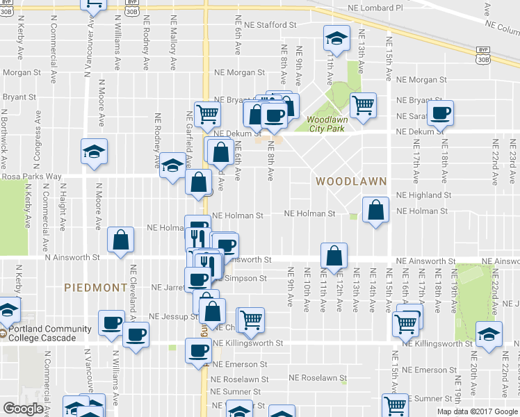 map of restaurants, bars, coffee shops, grocery stores, and more near 6314 NE 7th Ave in Portland