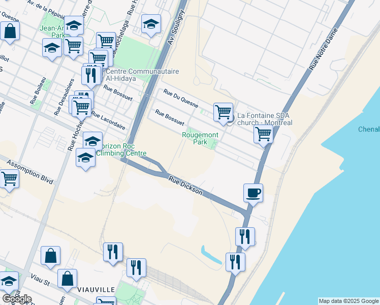 map of restaurants, bars, coffee shops, grocery stores, and more near in Montreal