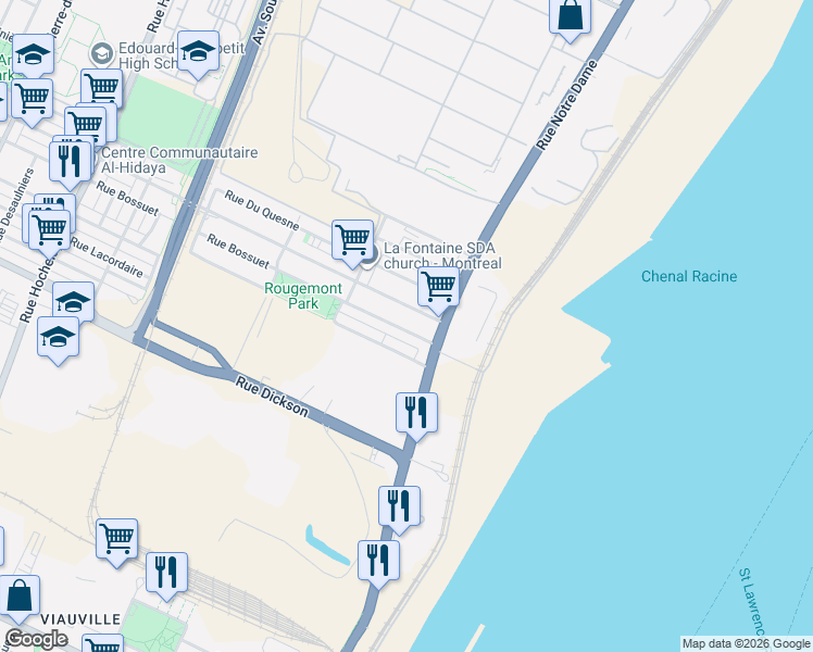map of restaurants, bars, coffee shops, grocery stores, and more near 637 Rue Bossuet in Montréal